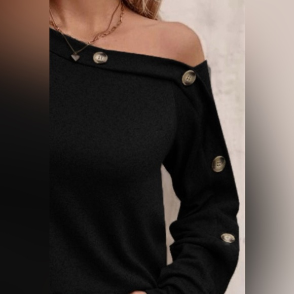 Decorative Button One Shoulder T-Shirt - available in 4 other colors - Picture 15 of 15